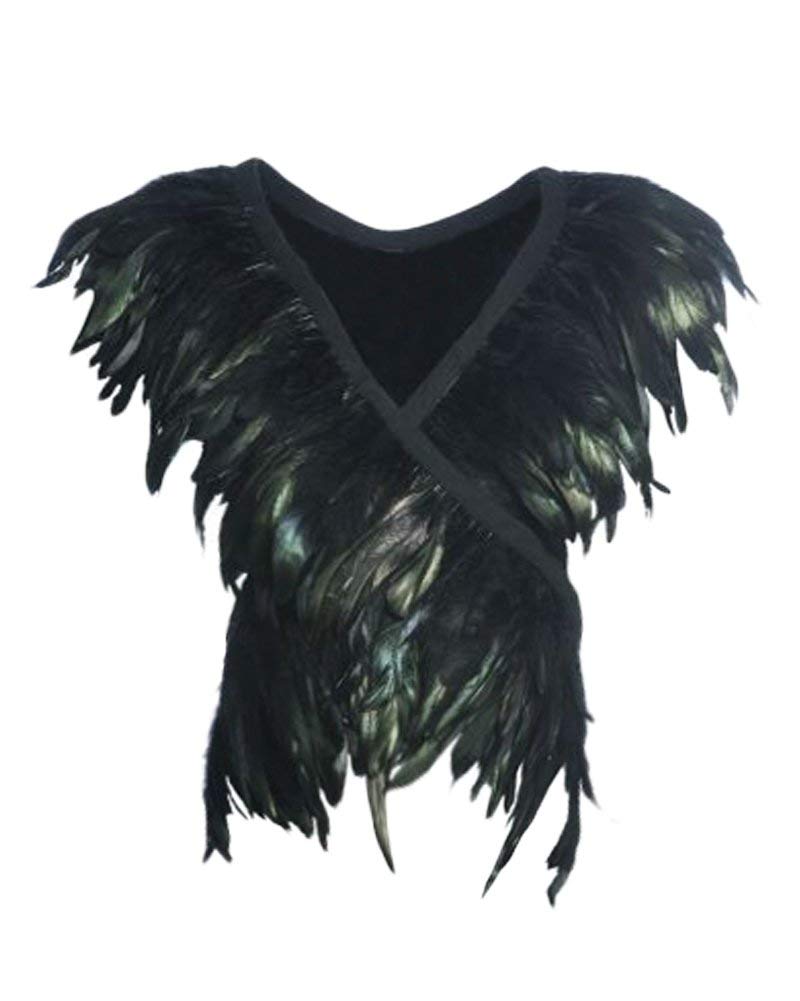 L'VOW Real Black Feather Body Harness Tank Tops Halloween Party Costume (Black-003) - Image 1